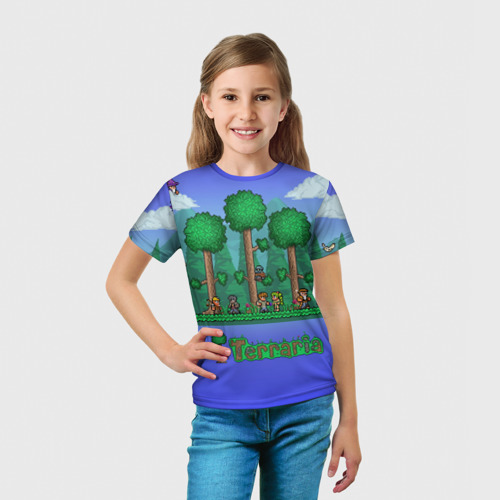 Детская футболка 3D с принтом Лесок из Террарии, вид сбоку #3
