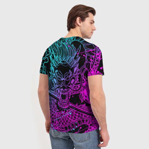 Мужская футболка 3D с принтом KDA neon dragon league of Legends, неоновые брызги, вид сзади #2