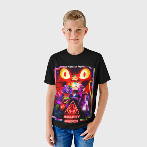 Детская футболка 3D с принтом Five nights at Freddy's security breach, фото на моделе #1