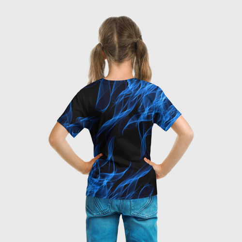 Детская футболка 3D с принтом Poppy Playtime Хаги Ваги в огне, вид сзади #2
