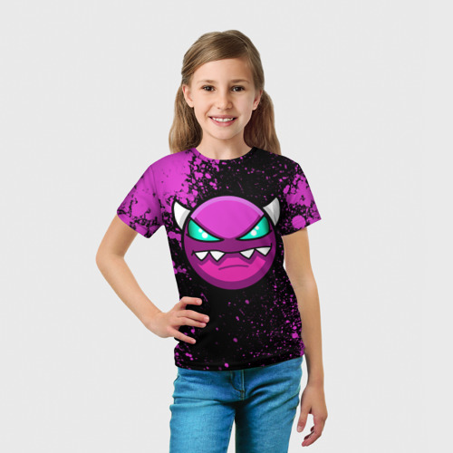 Детская 3D футболка с принтом Геометри Дэш | Geometry Dash demon, вид сбоку #3