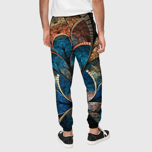 Мужские брюки 3D с принтом Абстракция Перья павлина, вид сзади #2
