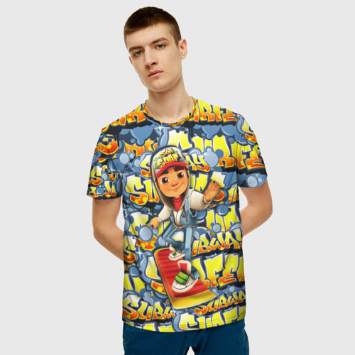 Мужская 3D футболка с принтом Subway Surfers / Сабвей Серферс, фото на моделе #1