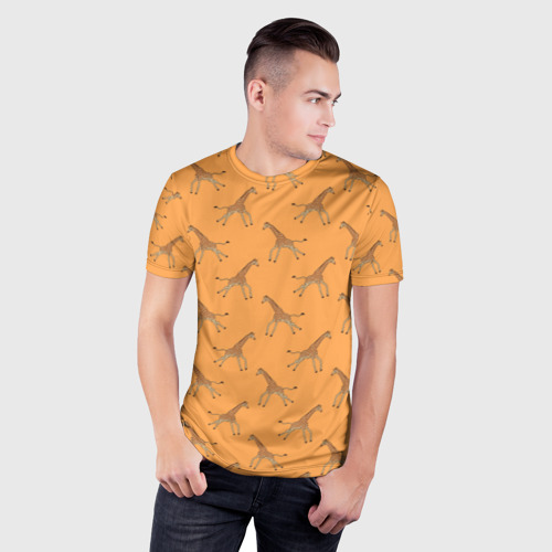 Мужская футболка 3D Slim с принтом Жирафы паттерн, фото на моделе #1