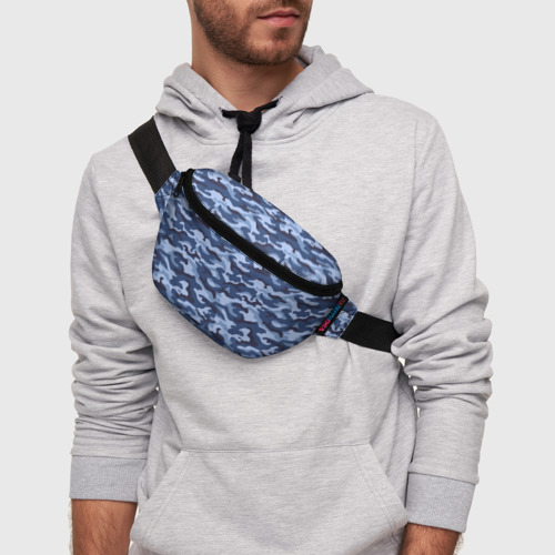 Поясная сумка 3D с принтом Синий Камуфляж (Camouflage), фото на моделе #1