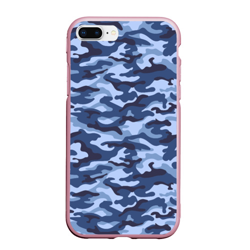 Чехол для iPhone 7Plus/8 Plus матовый с принтом Синий Камуфляж (Camouflage), вид спереди #2