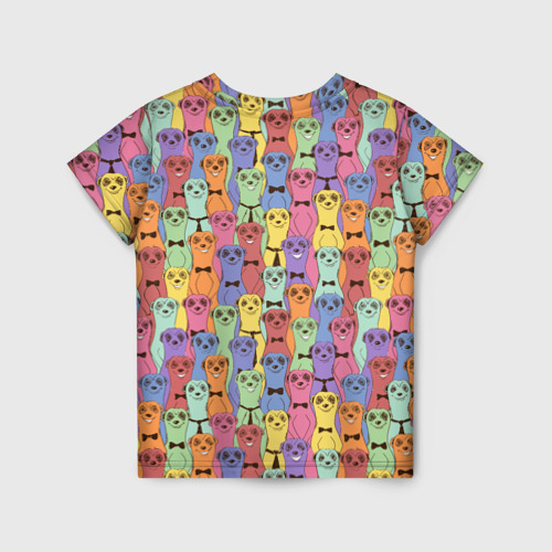 Детская футболка 3D с принтом Красочные Сурикаты, вид сзади #1