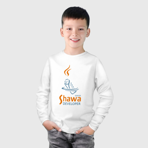 Детский лонгслив хлопок с принтом Senior Shawa Developer, фото на моделе #1