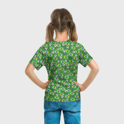 Детская футболка 3D с принтом Бразилия футбол, вид сзади #2