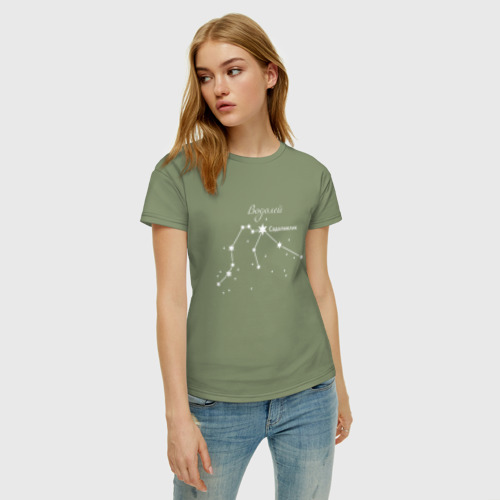 Женская футболка хлопок с принтом Созвездие водолея, фото на моделе #1