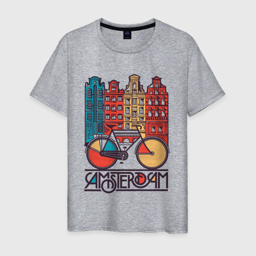 Мужская футболка хлопок с принтом Амстердам - город велосипедистов, вид спереди #2