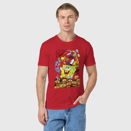 Мужская футболка хлопок с принтом Krabby Patty Cook, фото на моделе #1