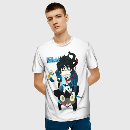 Мужская 3D футболка с принтом Рин и Куро - Синий Экзорцист, фото на моделе #1