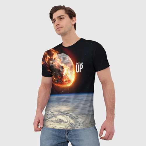 Мужская футболка 3D с принтом Don't look up! Comet's flight!, фото на моделе #1