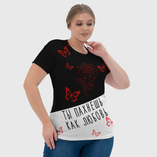 Женская футболка 3D с принтом Роза Бабочки Любовь, фото #4