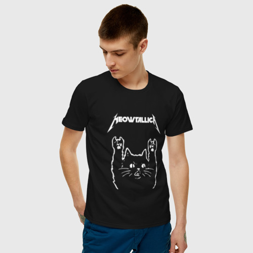 Мужская футболка с принтом МЯУТАЛИКА (металлика кот), фото на моделе #1