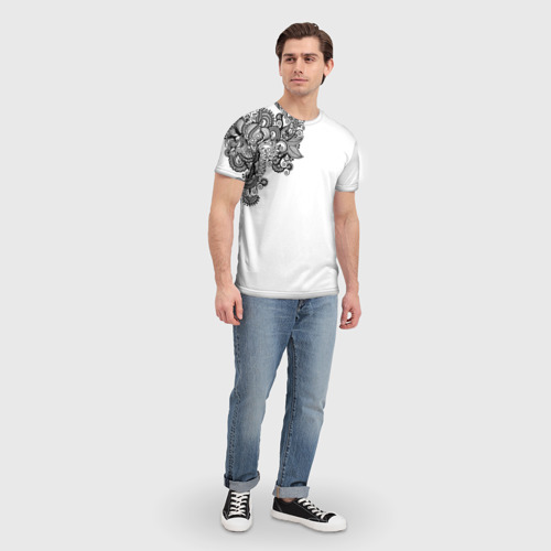 Мужская футболка 3D с принтом Черно Белые КруЖева, вид сбоку #3