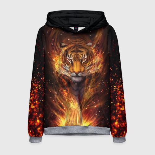 Мужская толстовка 3D с принтом Огненный тигр / Сила огня, вид спереди #2