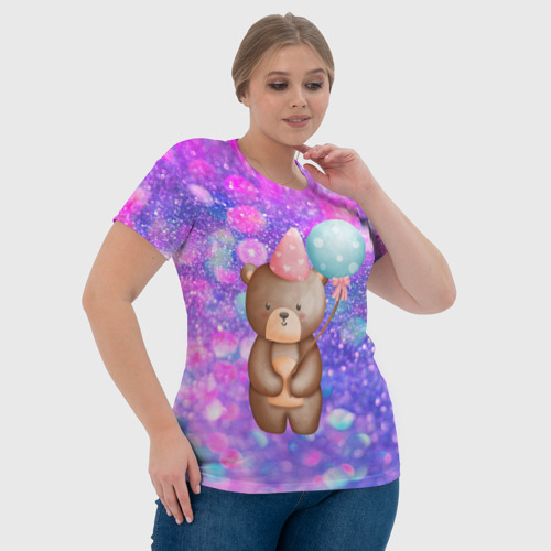 Женская футболка 3D с принтом День Рождения - Медвежонок с шариками, фото #4
