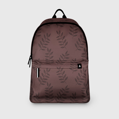 Рюкзак 3D с принтом Веточки с черными листьями на коричневом фоне, вид сбоку #3