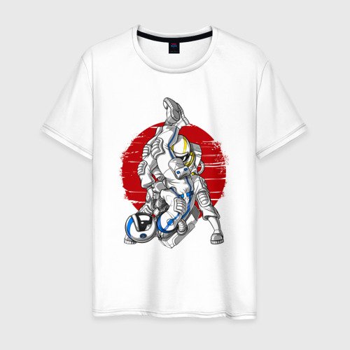 Мужская футболка хлопок с принтом Боевые искусства космонавтов, вид спереди #2