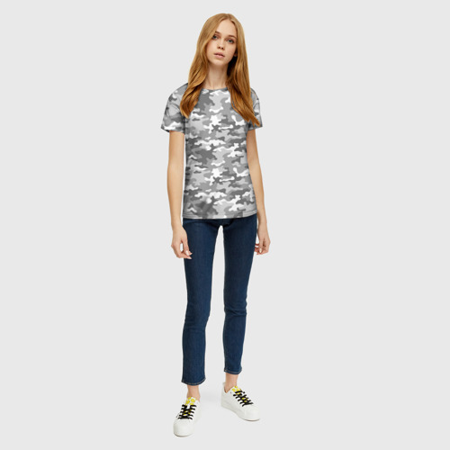 Женская футболка 3D с принтом Серый Военный Камуфляж, вид сбоку #3
