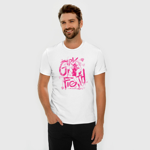 Мужская футболка хлопок Slim с принтом GIRL FIGTH (женская драка), фото на моделе #1