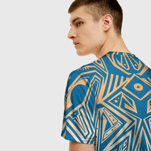 Мужская 3D футболка с принтом Синий волк в графике, вид сзади #2