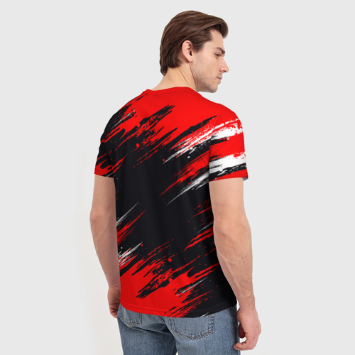 Мужская 3D футболка с принтом БЕЛО-КРАСНАЯ КРАСКА, вид сзади #2