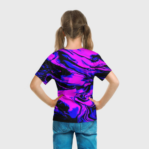 Детская 3D футболка с принтом НЕОНОВЫЕ РАЗВОДЫ КРАСОК, вид сзади #2