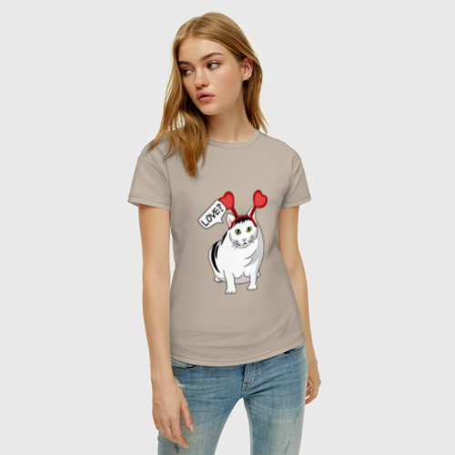 Женская футболка с принтом Кот Бендер / Мем / Love, фото на моделе #1