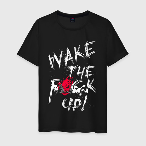 Мужская футболка с принтом WAKE THE F*CK UP! CYBERPUNK | КИБЕРПАНК, вид спереди #2
