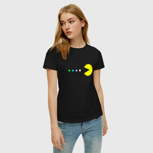 Женская футболка хлопок с принтом Pac - man | Для пары, фото на моделе #1