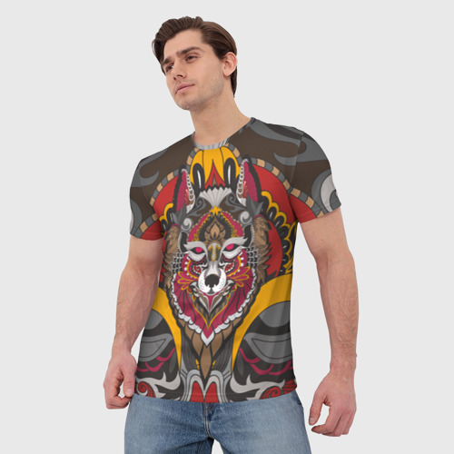 Мужская 3D футболка с принтом Этника Волк Узоры, вид сбоку #3