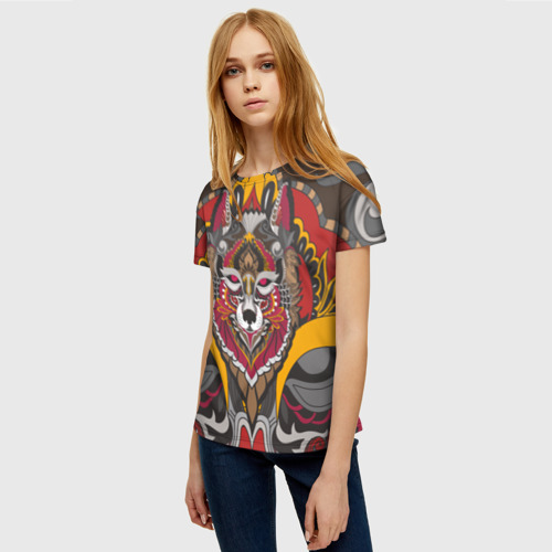 Женская футболка 3D с принтом Этника Волк Узоры, фото на моделе #1