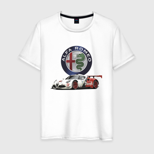 Мужская футболка хлопок с принтом Alfa Romeo - motorsport, вид спереди #2