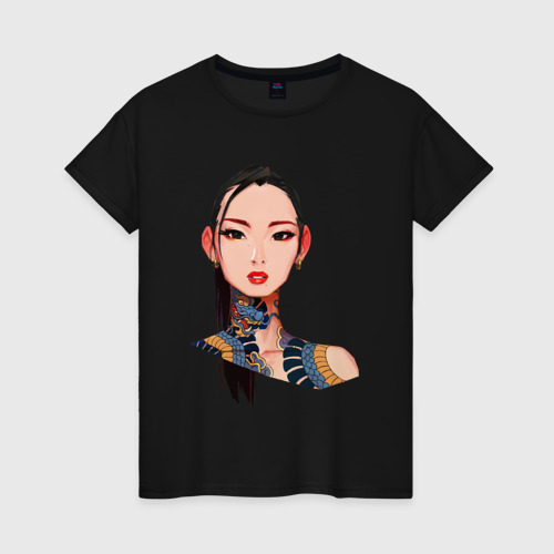 Женская футболка хлопок с принтом Китаянка-модница, вид спереди #2