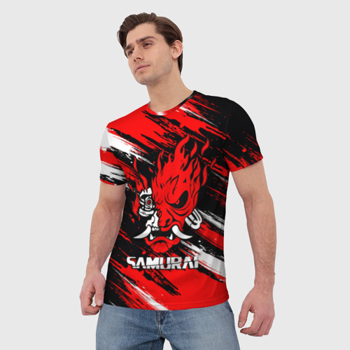 Мужская футболка 3D с принтом Samurai Cyberpunk 2077 Киберпанк, фото на моделе #1