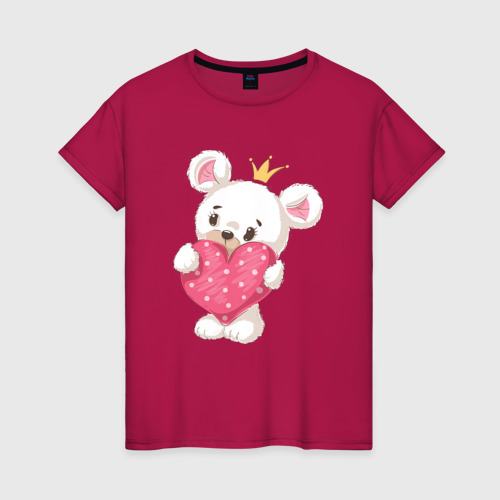 Женская футболка хлопок с принтом Медвежонок с сердцем, вид спереди #2