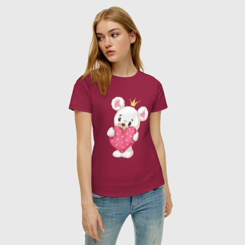 Женская футболка хлопок с принтом Медвежонок с сердцем, фото на моделе #1