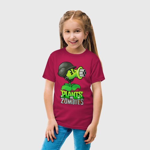 Детская футболка хлопок с принтом Plants vs Zombies Горохомёт, вид сбоку #3