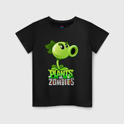 Детская футболка хлопок с принтом Plants vs Zombies Горохострел, вид спереди #2