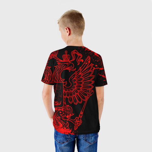 Детская футболка 3D с принтом Russia Герб страны, вид сзади #2