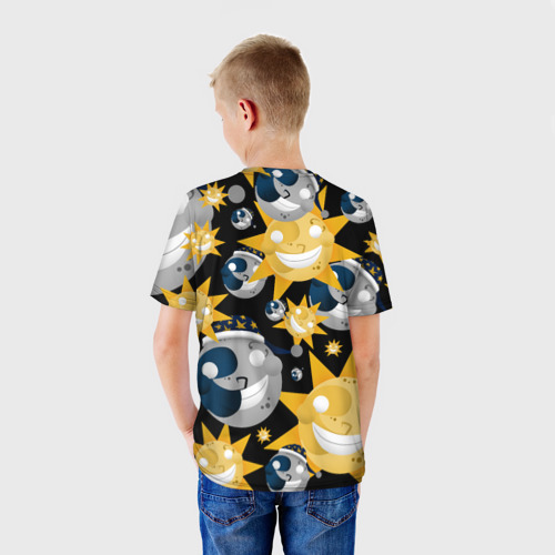 Детская 3D футболка с принтом Солнце и Луна из FNAF Security Breach Паттерн, вид сзади #2