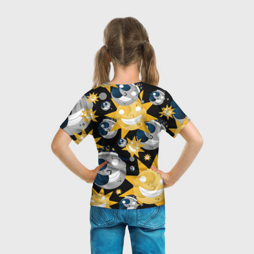 Детская 3D футболка с принтом Солнце и Луна из FNAF Security Breach Паттерн, вид сзади #2