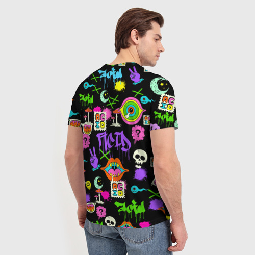 Мужская футболка 3D с принтом Acid Pop-art emoji, вид сзади #2