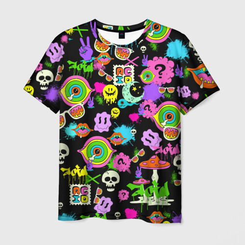 Мужская футболка 3D с принтом Acid Pop-art emoji, вид спереди #2
