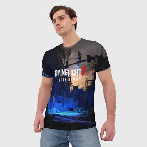 Мужская футболка 3D с принтом Dyng Light 2: Stay Human - Приближается ночь, фото на моделе #1