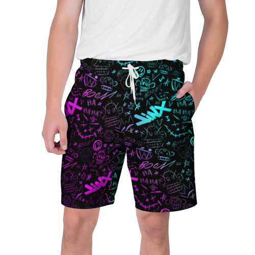 Мужские шорты 3D с принтом League Of Legends - Arcane неон логотипы, вид спереди #2