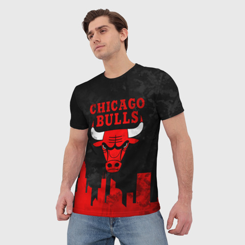 Мужская футболка 3D с принтом Chicago Bulls, Чикаго Буллз Город, фото на моделе #1